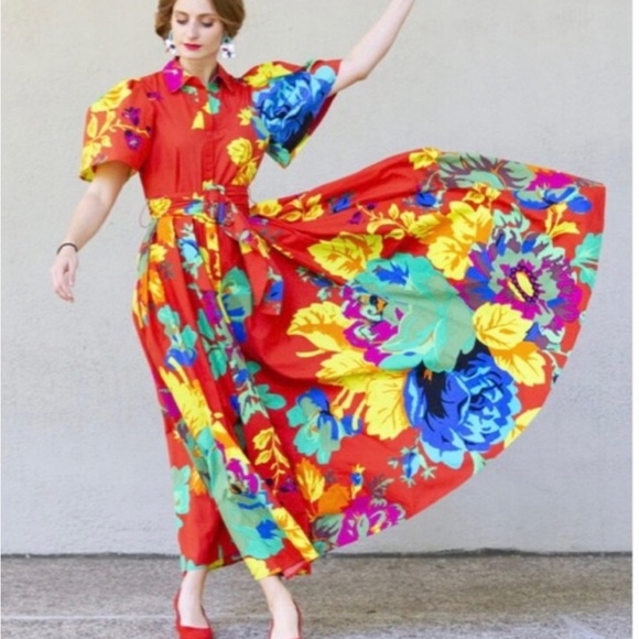 Christopher John Rogers Dresses & Skirts - Christopher John Rogers Orange Floral Midi Dress